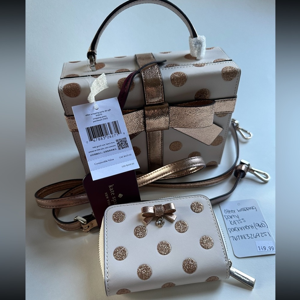 Kate Spade BUNDLE set, Wrapping Party Dot Gift Crossbody & Wallet set NWT